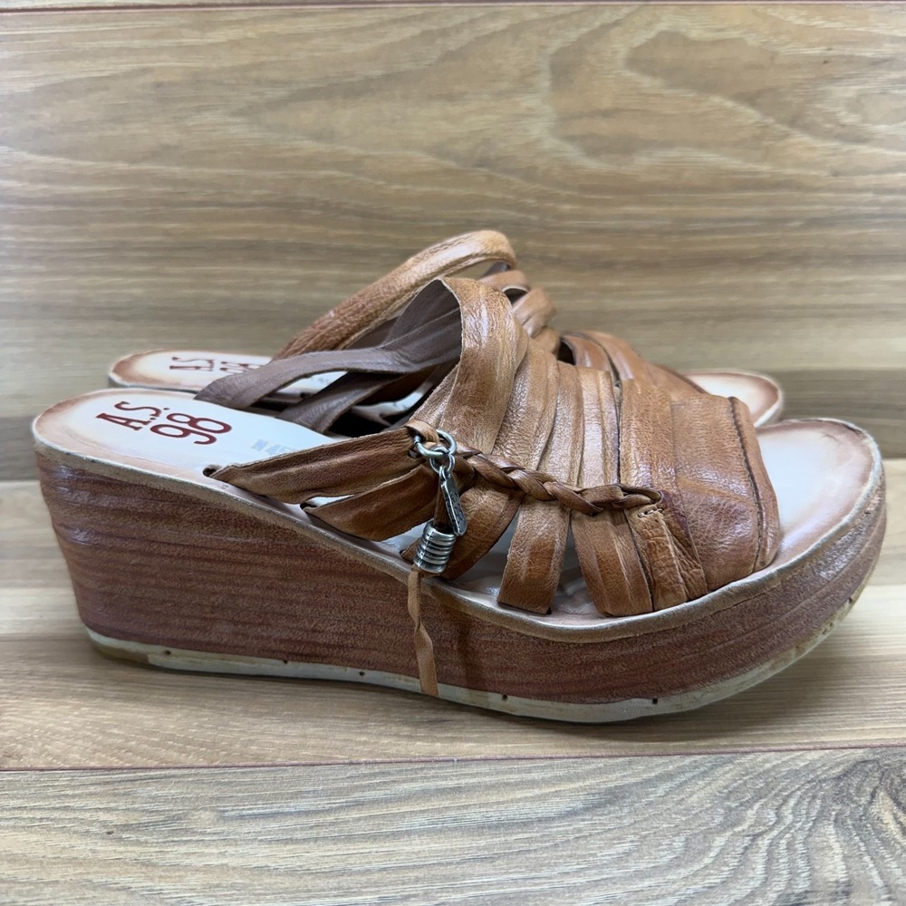 A.S.98 Nicolls Platform Wedge Sandals 9.5 10 EU 40 Camel Leather Chunky Boho